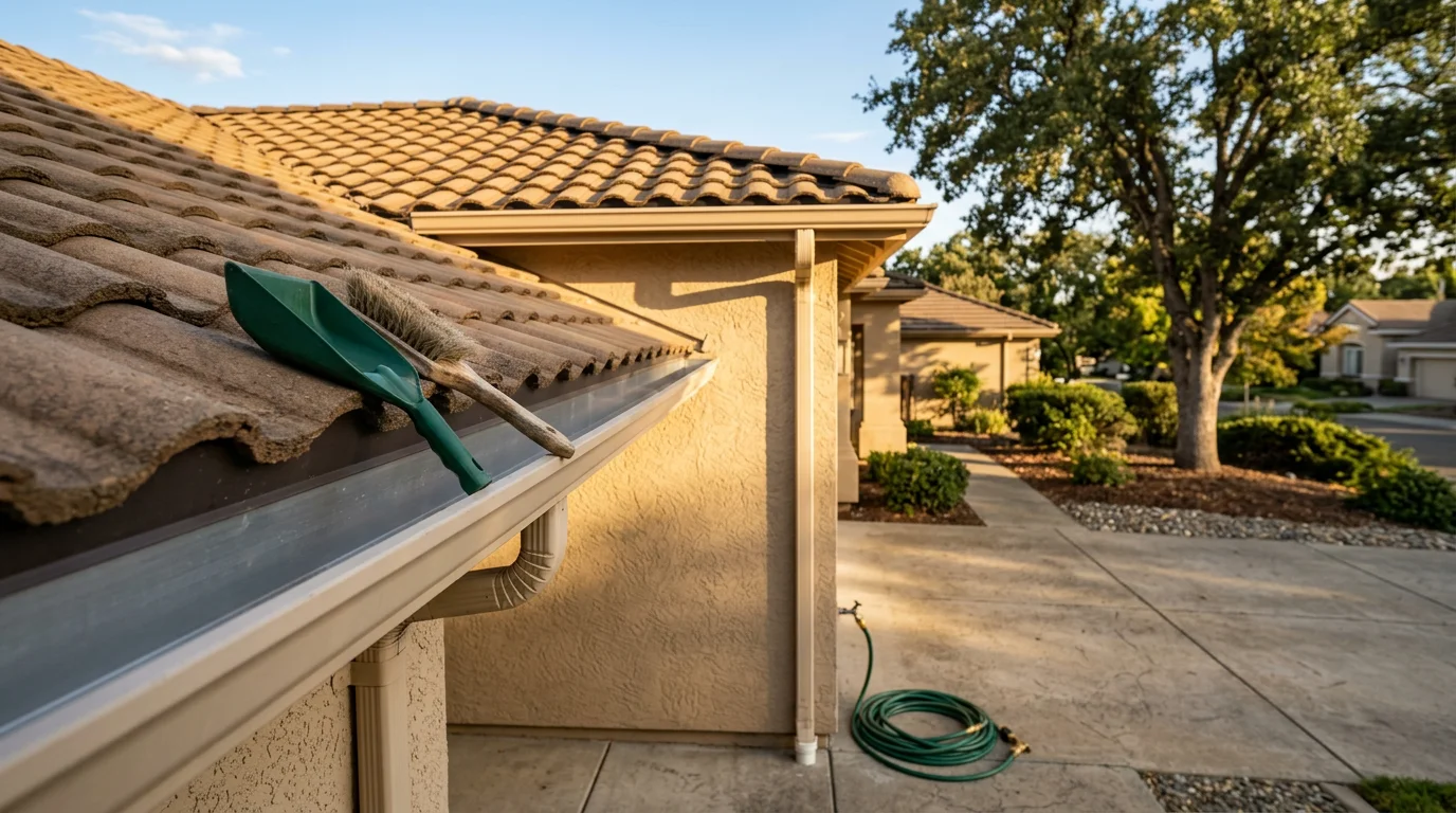 Gutter cleaning service removing leaves and debris from residential gutters